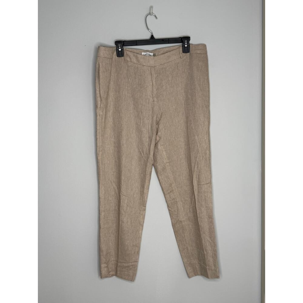 Calvin Klein Beige Linen Blend Straight Leg High Rise Dress Pants Sz 14P Petite